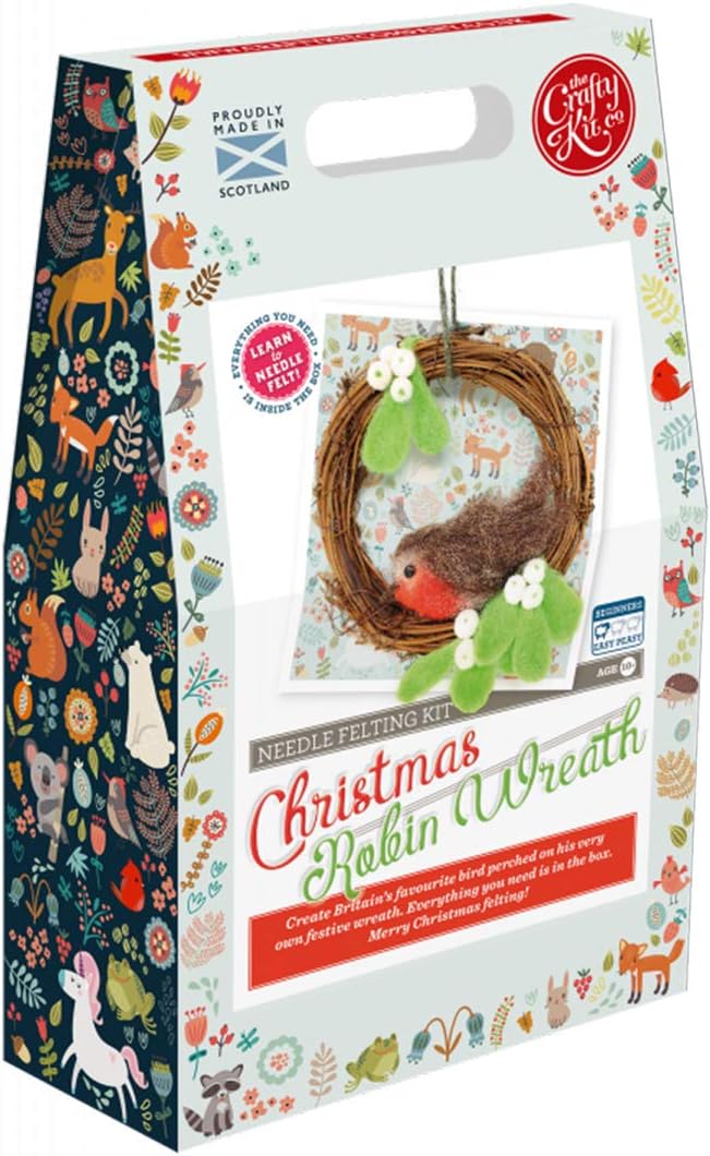 The Crafty Kit Company Christmas Robin Wreath DIY Needle Felting Craft Kit for Christmas Gifts Beginner-Friendly – Made in The UK