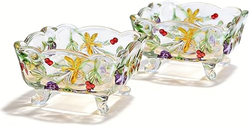 2Pcs Glass Dessert Bowls, 7oz Carved Square Footed Clear Serving Bowls, Decorative Candy Dish, Salad Ice Cream Fruit Dish Bowl, Jewelry Box for Dining Table, Entryway, Vanity Table