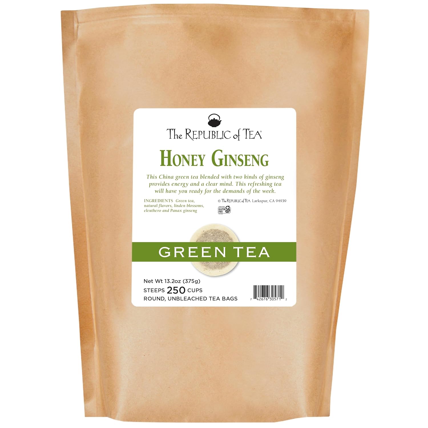 The Republic of Tea - Honey Ginseng Green Tea, 250 Tea Bags, Refill Pack | Flavored Gourmet Tea | Caffeinated