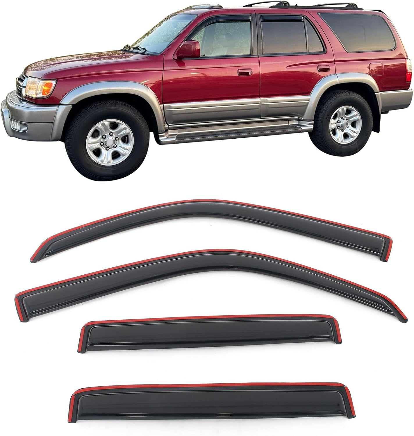 IKON MOTORSPORTS in Channel Window Visors Compatible with 1996-2002 Toyota 4Runner, Slim Style Acrylic Smoke Rain Guards, Side Window Wind Deflectors 4PCS