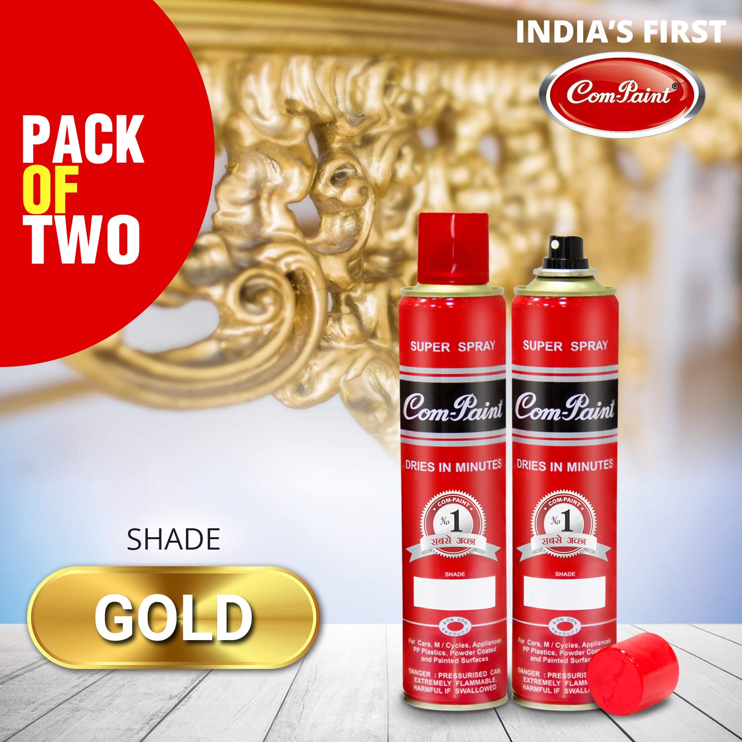 Spray Paint Gold Can, ComPaint, Acrylic Aerosol Spray Paint, Golden