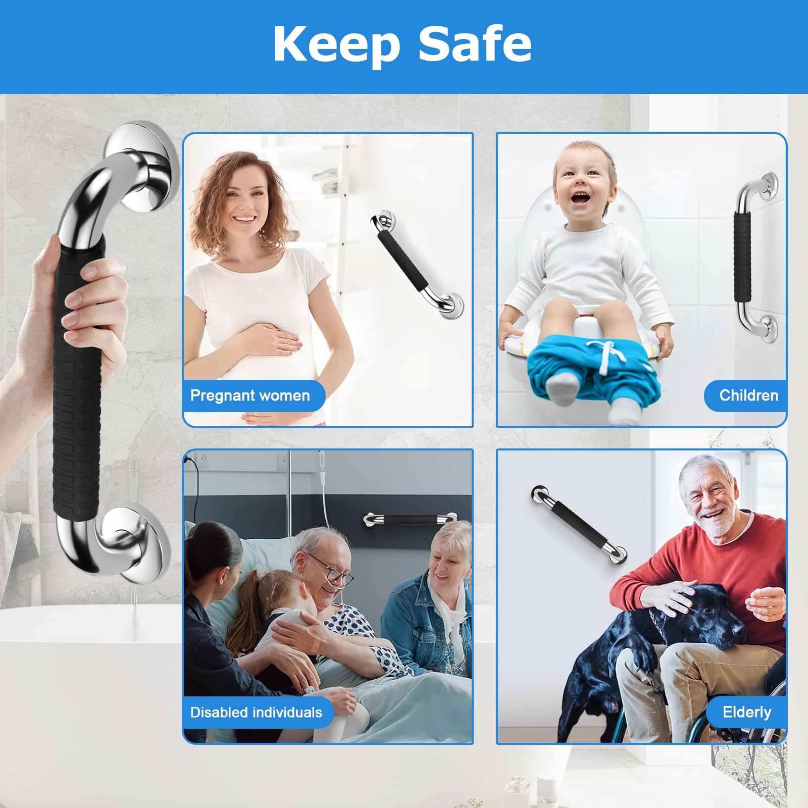 Lot de 2 Barre D'appui wc Antidérapante,30cm acier inoxydable barre de douche,304 Poignée de Acier Inox,pour toilettes, salle de bain, rampe d'escalier,Âgées,Handicapées