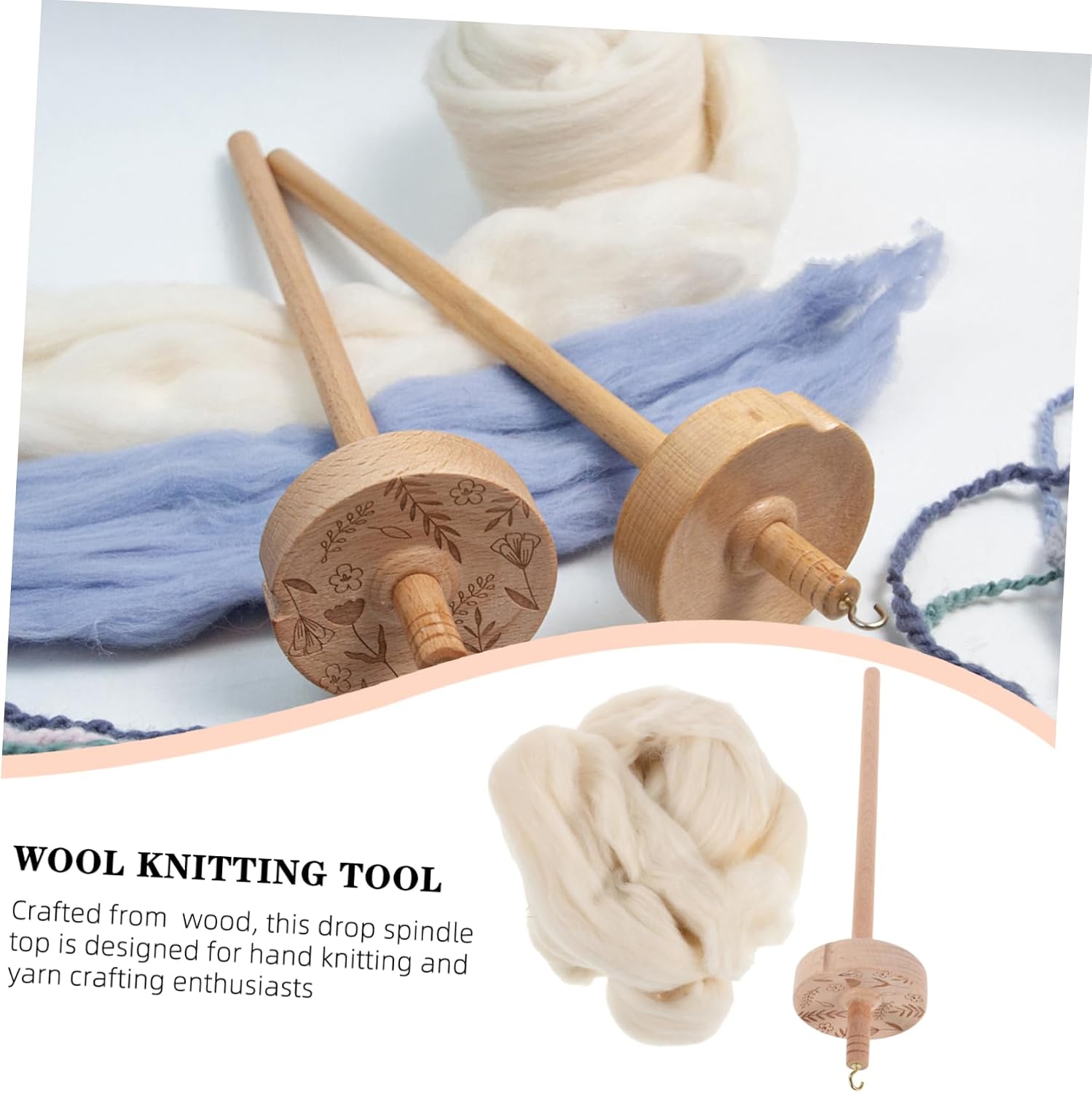 VILLCASE 1 Set Wooden Drop Spindle Kit Hardwood Weaving Tool for Wool Spinning Portable Yarn Spinner with Thread Storage Organizer for Beginners and Pros