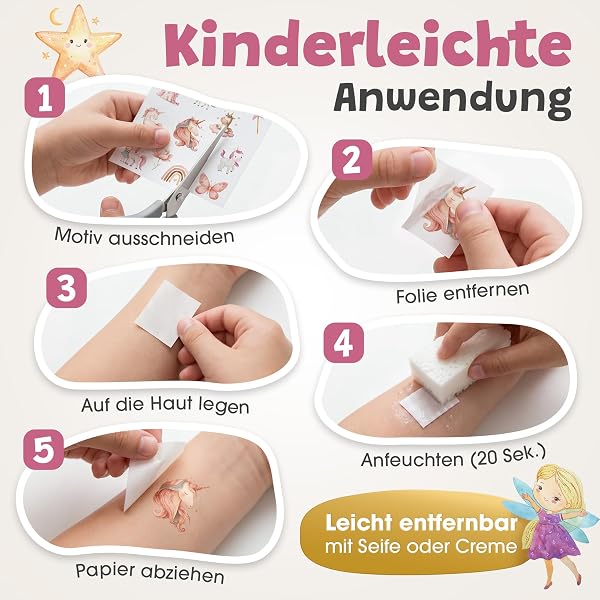 EULENTALER® Tattoos für Kinder I Von Pädagogen empfohlen [Dermatest Sehr Gut] I 100 hautfreundliche Kindertattoos mit Einhorn Motiven I Made in Germany I Mitgebsel Kinder Geburtstag Mädchen - 5