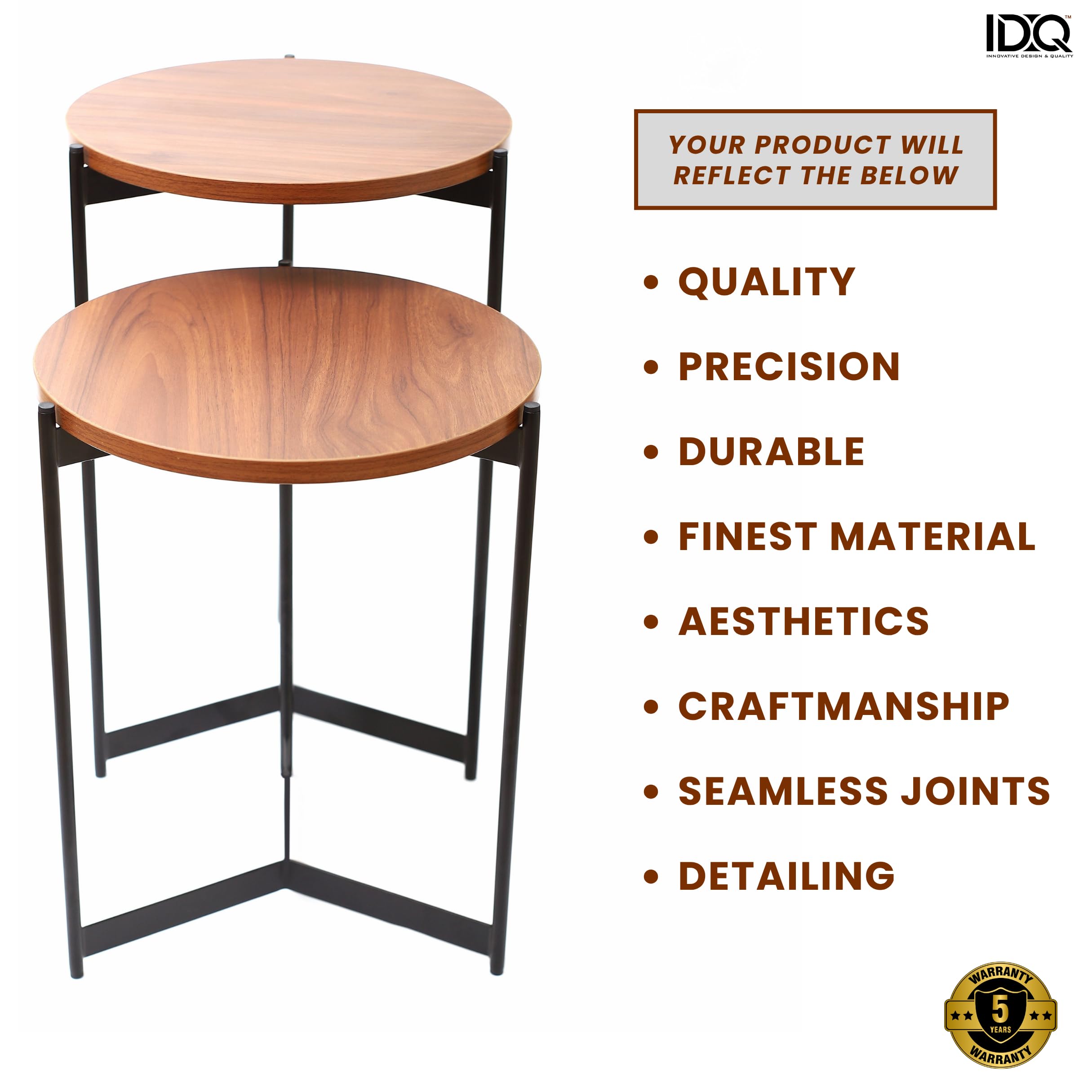 IDQ Set of 2 Modern Sleek Half Nesting Round Side Tables | Stylish Architectural Contemporary Design | Space-Saving Accent End Tables for Living Room or Bedroom. Use as Corner or End Tables 2