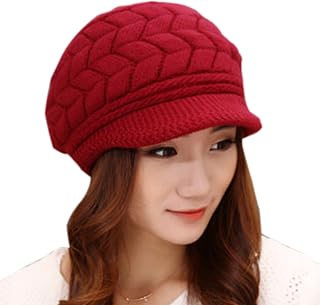 Gorro feminino de inverno canelado de malha Skullies gorro de esqui forrado