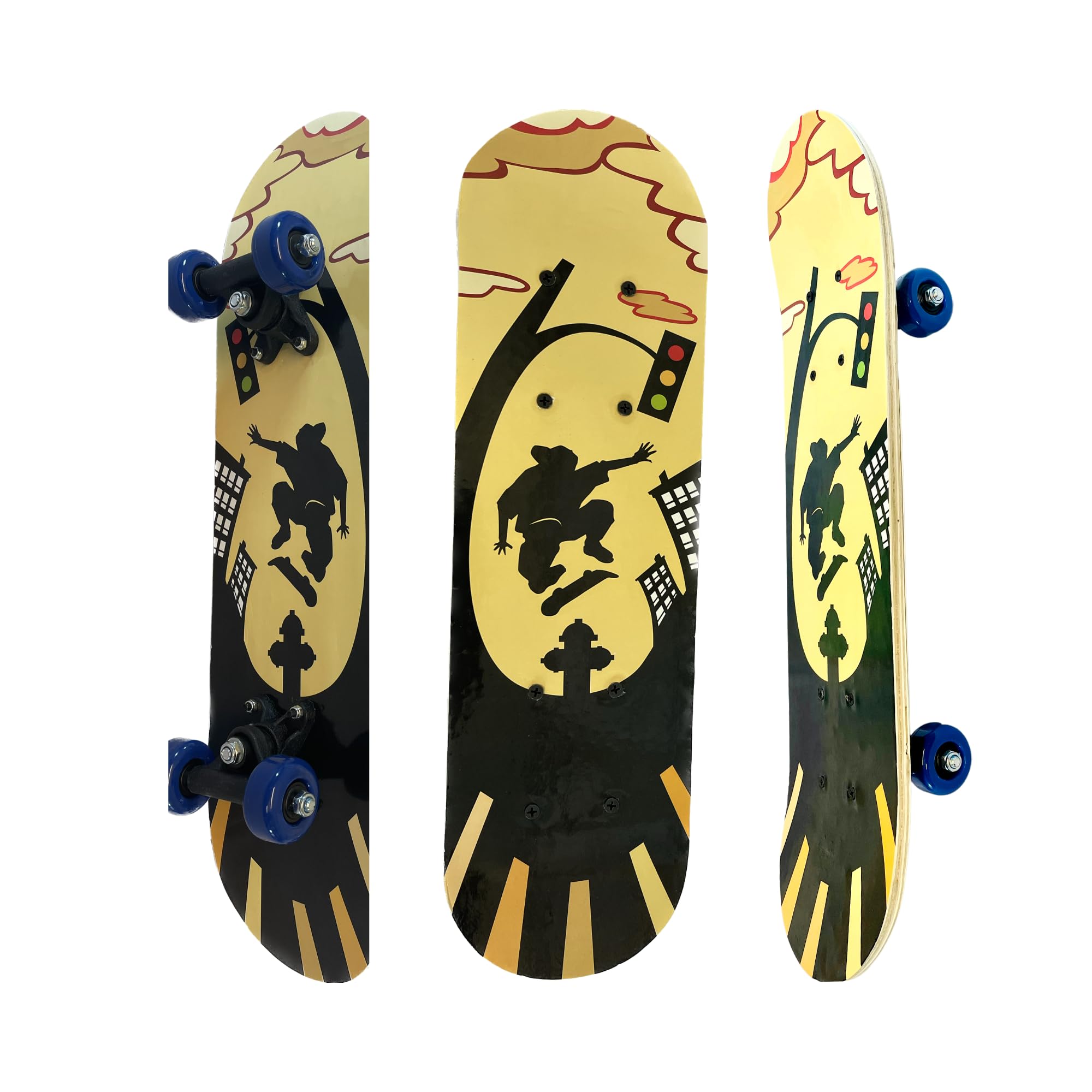 Skateboards for Beginners,Junior,Teens, 23 x 5.5 Inch Complete Standard Skate Boards 7 Layer Maple Deck Concave Skateboard (S1_City Hunt)