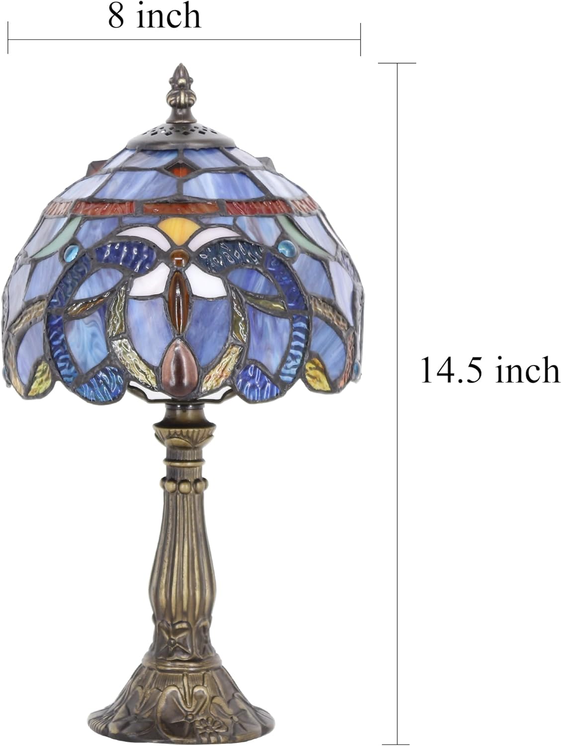 Small Tiffany Lamp Stained Glass Desk Lamp Vintage Tiffany Bedside Table Lamp for Home Living Room Bedroom Nightstand 8X15 Inch (Blue Purple)