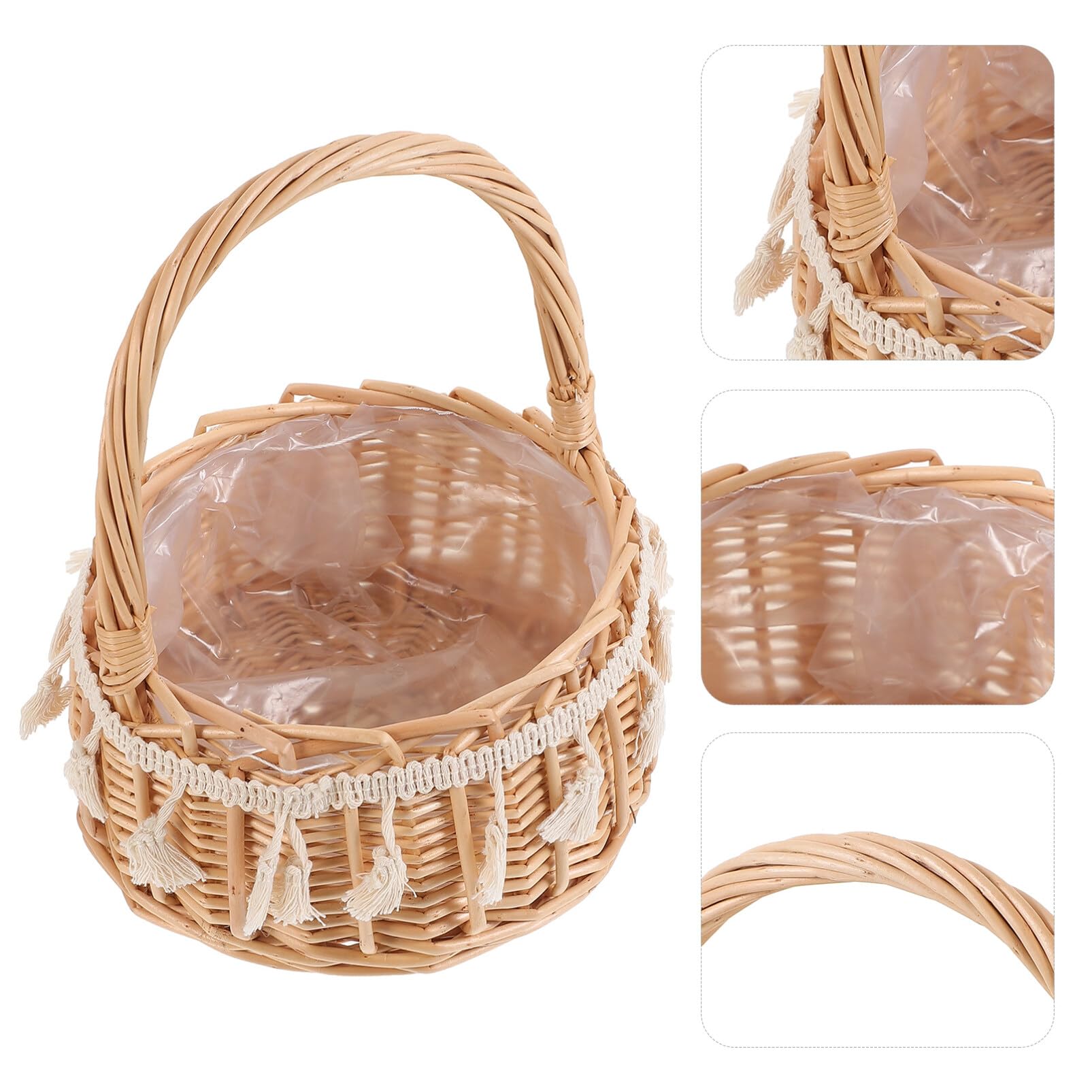 Cabilock Blumenkorb Hochzeit Rattan Weidenkorb Für Blumenmädchen Mit Henkel Eleganter Fotografie Requisitenkorb Für Hochzeitszeremonie Und Partydekoration