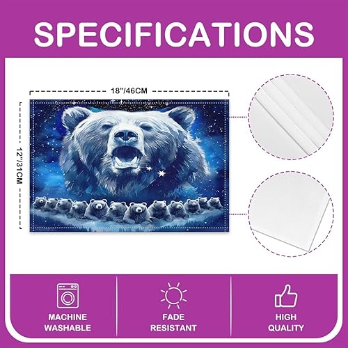 Miniatura 4 de Juego de 4 manteles individuales con bonito diseño de oso para mesa de comedor y cama, manteles individuales de tela rústica, diseño de oso galaxia,