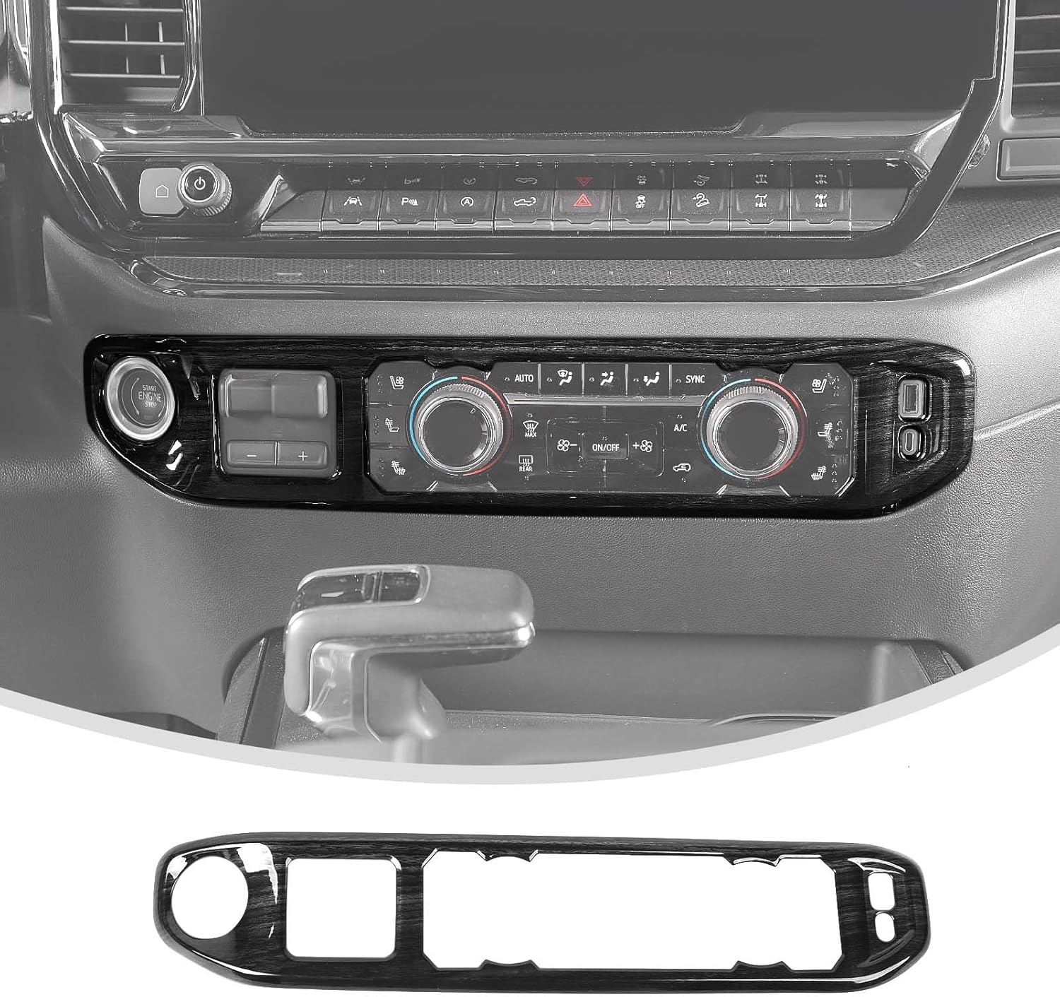 Linskip Engine Start/Stop & Trailer Brake Control Panel Trim Compatible with Chevrolet Silverado 2022+, Climate Control Cover, Interior Accessories(Dark Wood Grain)