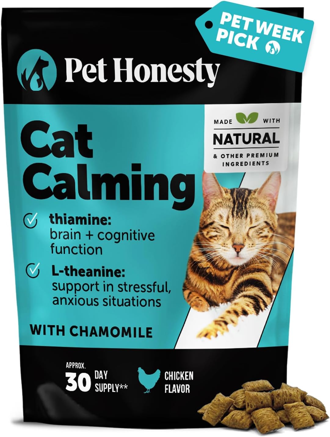 Calming Chews for Cats - Cat Anxiety Relief + Helps Reduce Stress - Behavioral Support & Promotes Relaxation for Travel, Boarding, Vet Visits, Separation Anxiety - Chicken (30-Day Supply)