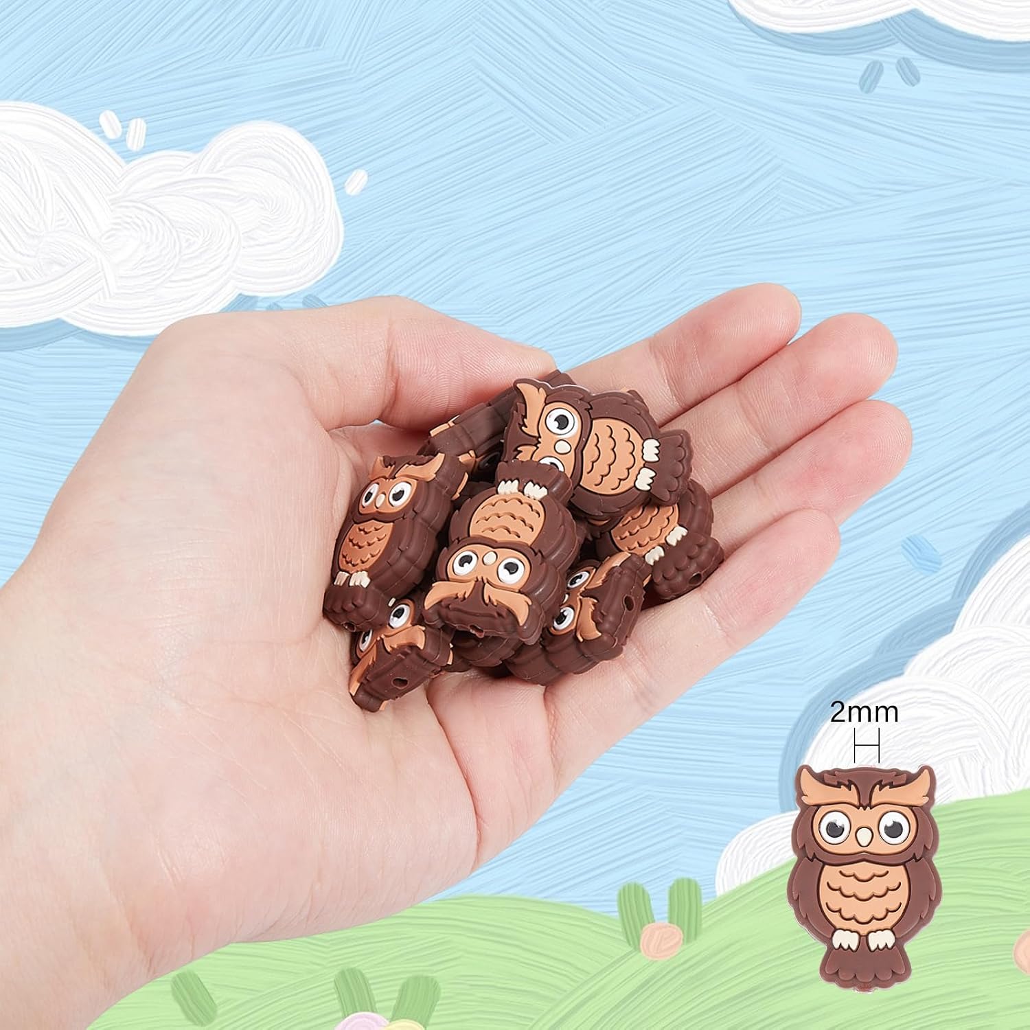 12pcs Owl Silicone Beads Animal Focal Cartoon Beads Silicone Charms for DIY Keychain Bracelet Necklace Making Kit