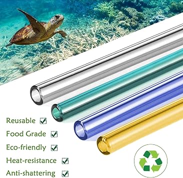 8Pcs Glass Drinking Straws Reusable, Durable Glass Straws Shatter Resistant