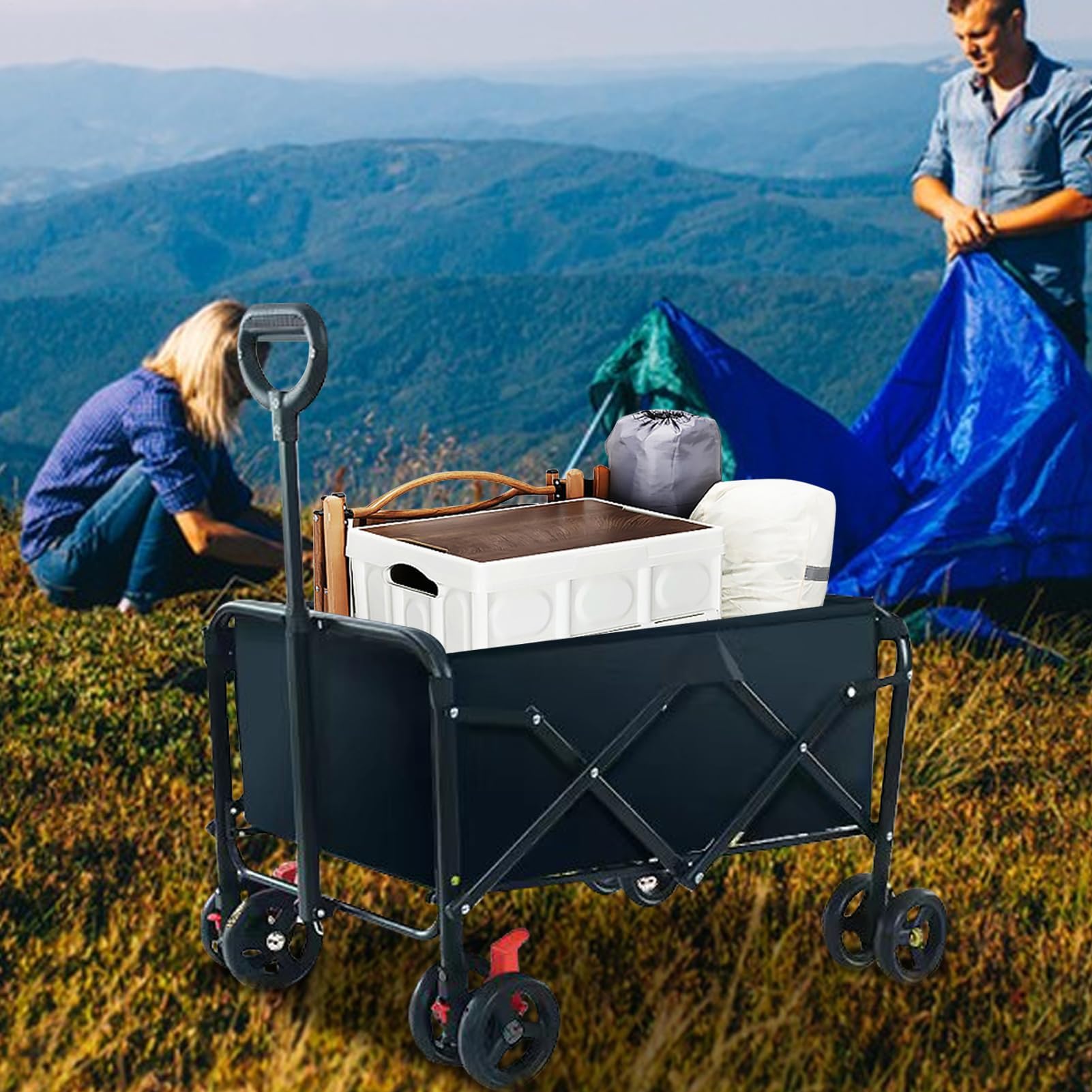 Carrito utilitario plegable ligero | Carrito deportivo portátil para camping, jardín, playa y transporte de equipos al aire libre, resistente y fácil de almacenar