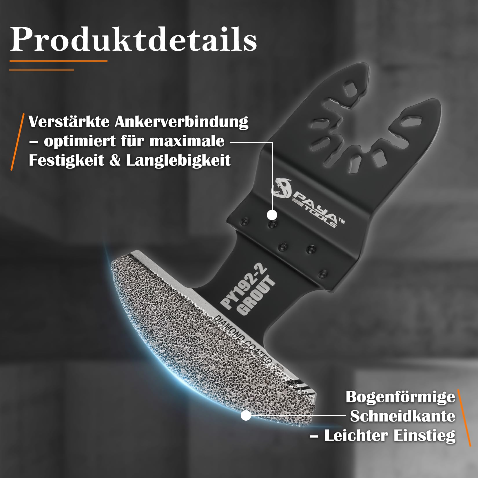 PAYA Multitool Sägeblätter 3 Pack Diamant Oszilliersägeblätter 40-50 Körnung–für Fugenmörtel,Mörtel,Putz,Porenbeton & Fliesenfugenmasse– PY192-2