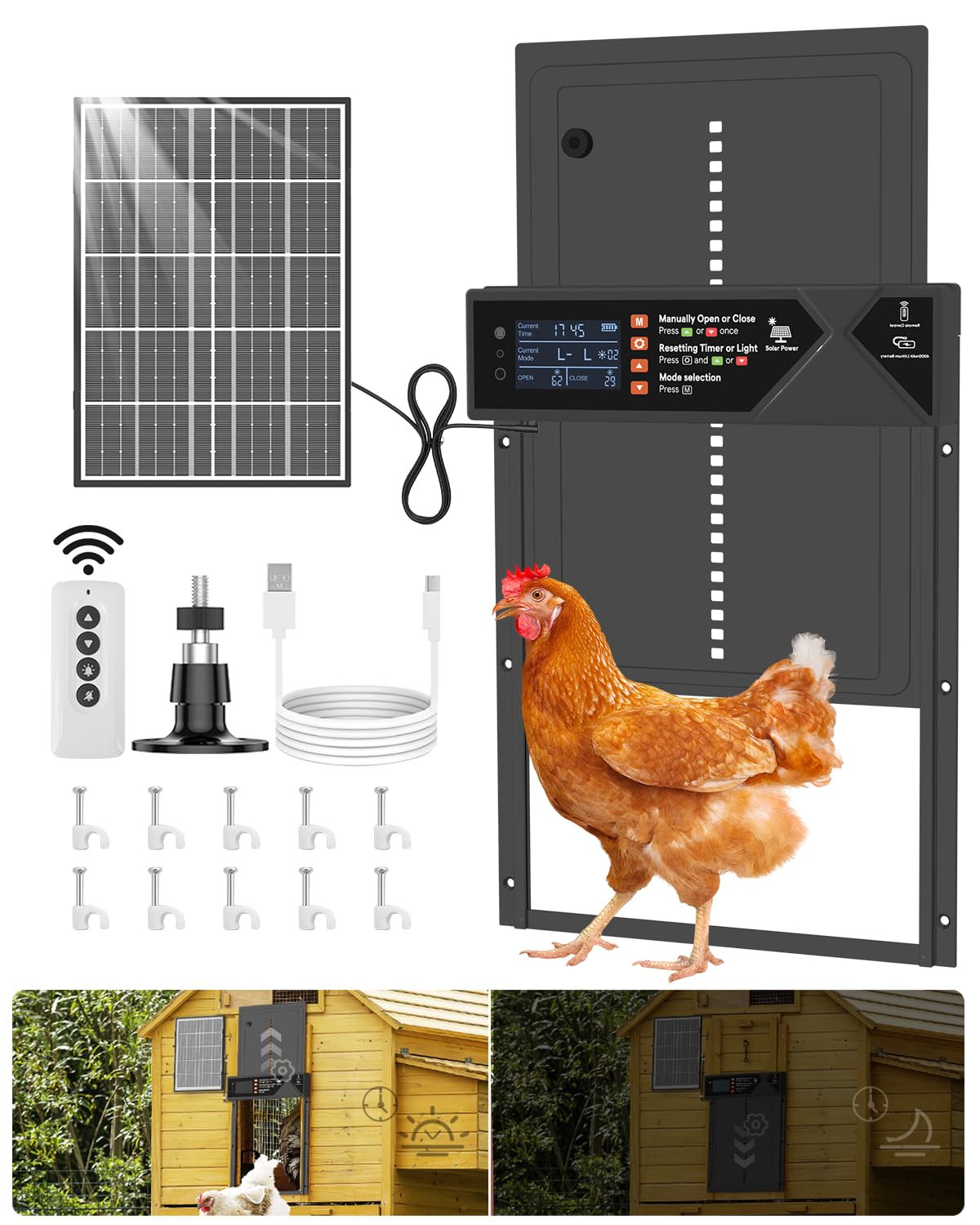 Large Solar Chicken Door Black