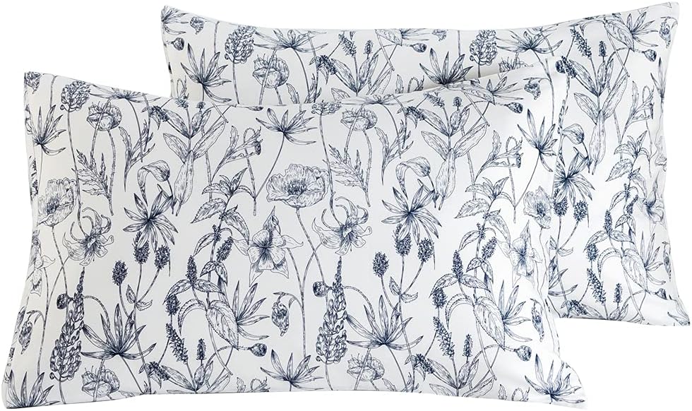 SUSYBAO 100% Cotton Pillowcases Queen Size Set of 2 Vintage Flowers Print Bed Pillow Covers Envelope Closure End Floral Pillow Encasement Luxury Quality Soft Comfortable Durable (2 Pack, 20 x 26 inch) Queen Retro Flowers