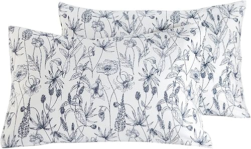 SUSYBAO Juego de 2 fundas de almohada 100% algodón tamaño King con estampado de flores vintage, cierre de sobre, fundas de almohada florales de