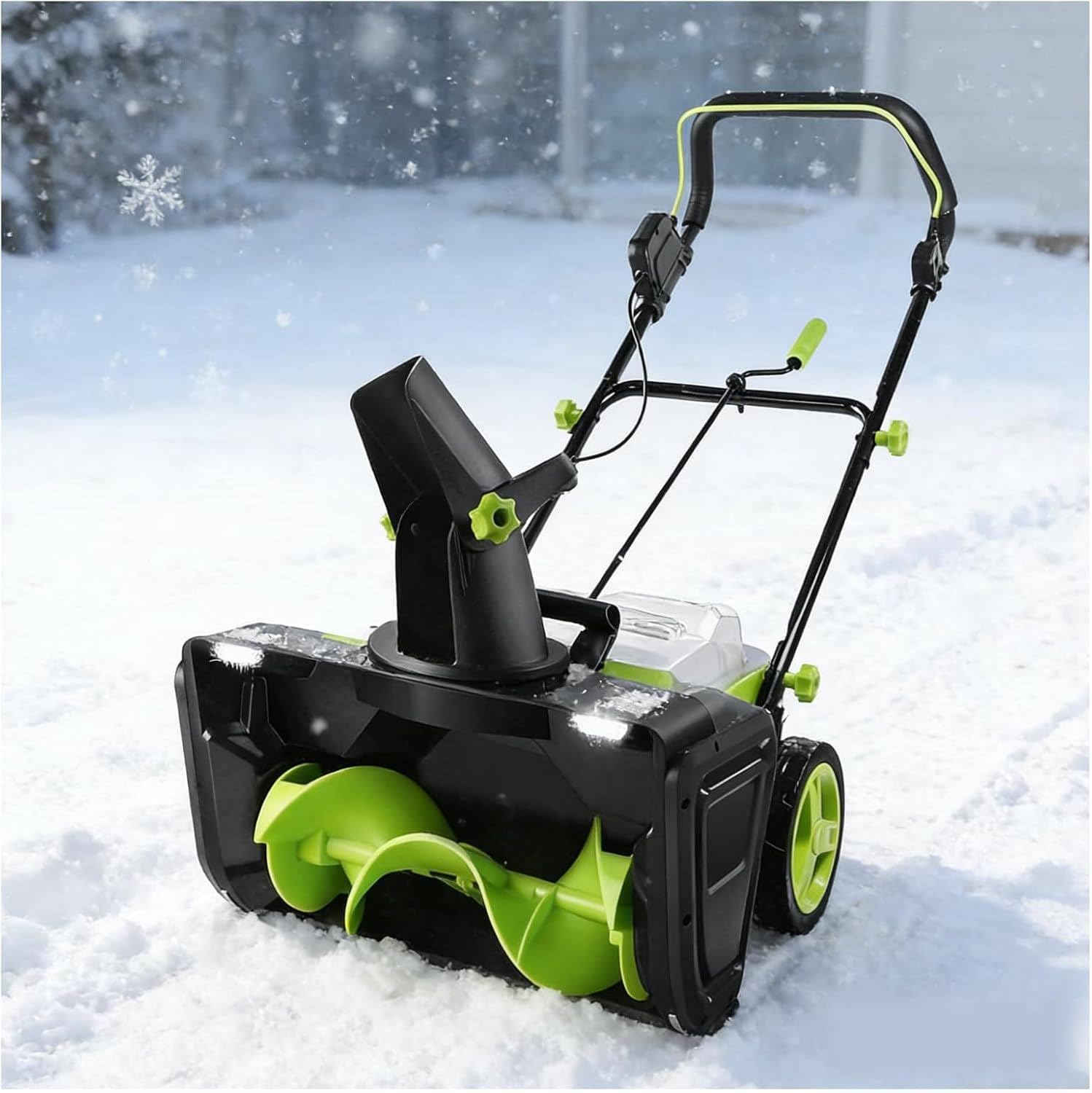 Spazzaneve elettrico, design senza fili, potenza 3500 W, batteria 40 V, larghezza di lavoro 50 cm, distanza massima di proiezione 7,6 m, fari a doppio LED