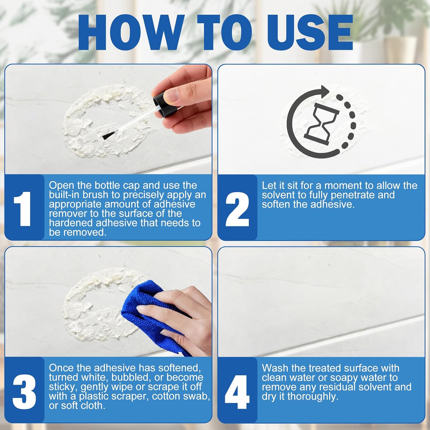 kuailaya Glue Remover, Adhesive Remover Glue Removal with Precision Brush Highly Efficient and Fast Dissolution Low Odor Substrate Safe for Metal Plastic Wood Glass, Transparent 50ml