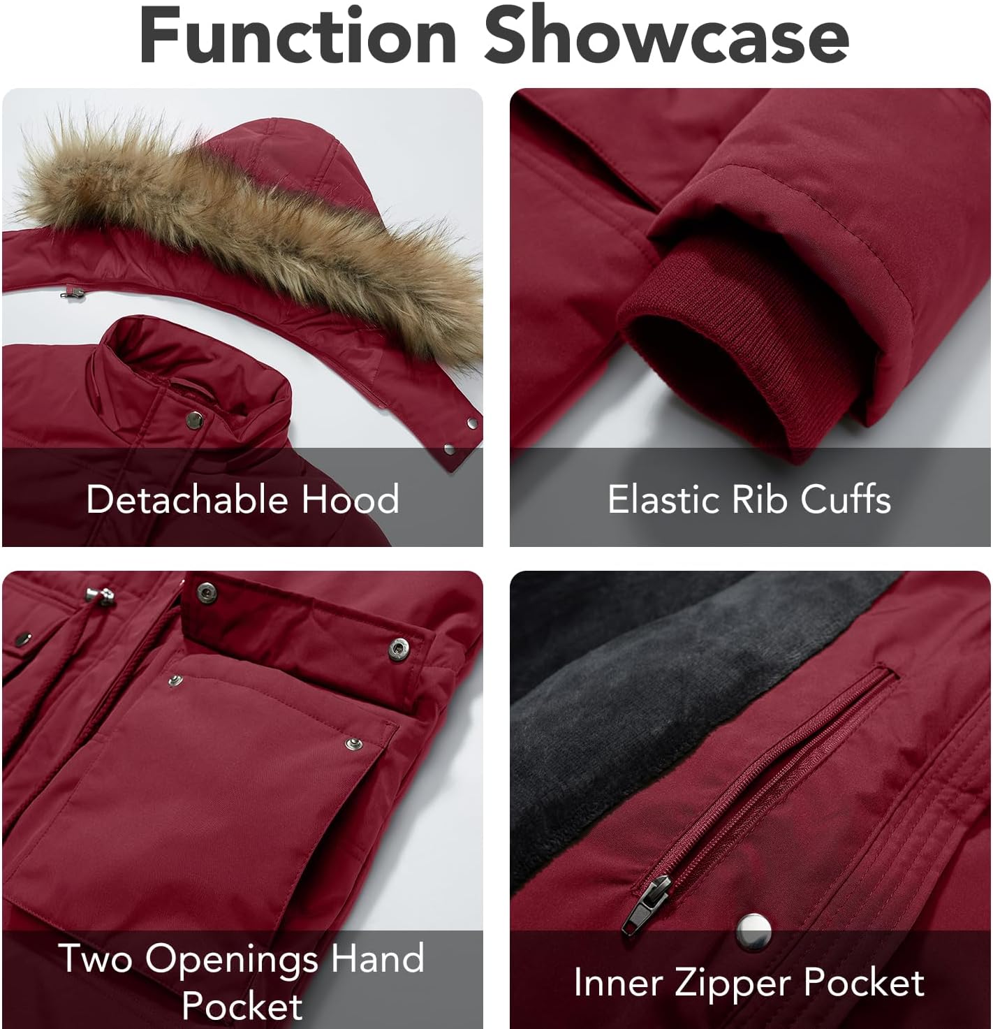 Garemcy Women's Winter Coat Water Repellent Long Puffer Jacket Warm Parka with Detachable Fur-trim Hood - Image 5