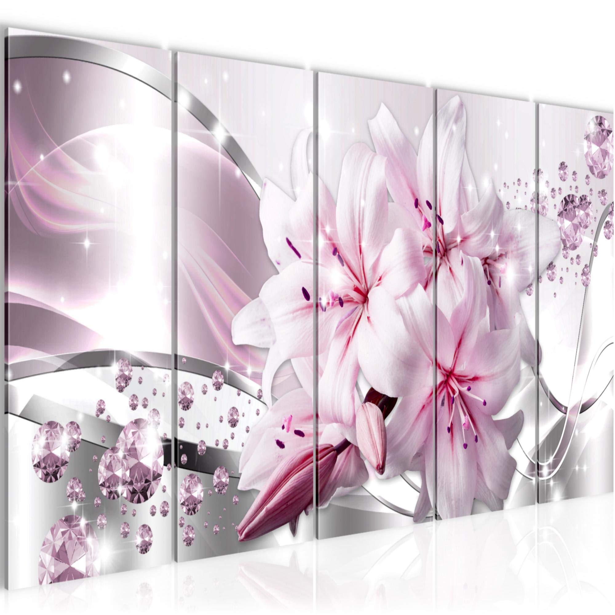 Runa Art C Wall Picture Xxl Flowers Lilies 200 X 80 M Gray Pink 5 Pieces - Made In Germany - 021855