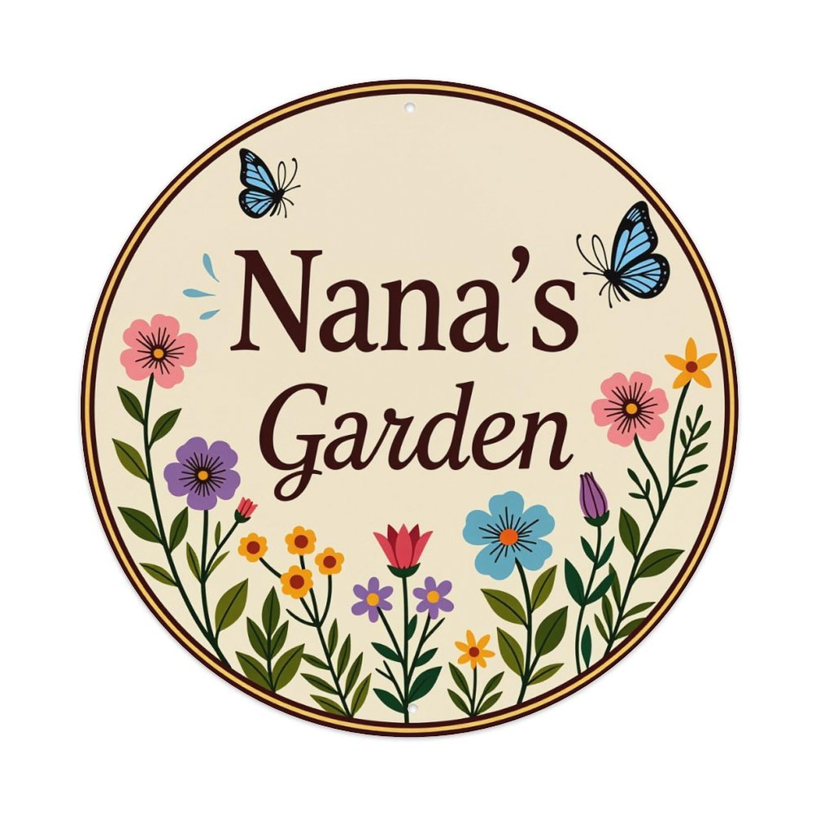 Floral Garden Butterflies Nana's Sign Round Tin Sign Vintage Style Metal Sign Home Bar Garden Wall Plaque Decor Metal Poster 8x8 Inch