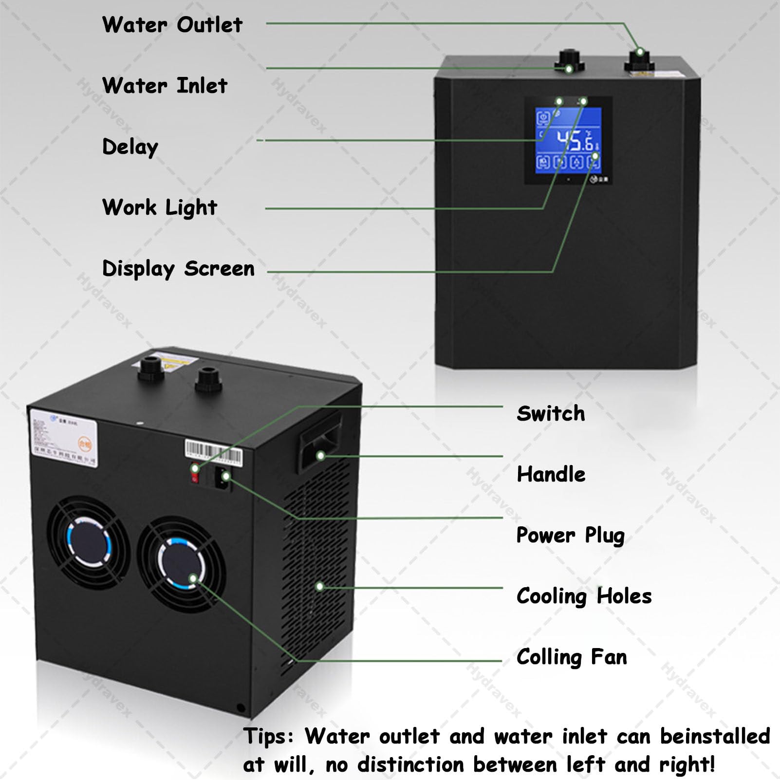 Refrigeratore d'acqua per vasche da bagno di ghiaccio, refrigeratore d'acqua per vasche da bagno di ghiaccio con telecomando e pompa dell'acqua con filtro esterno, per vasche da bagno DoubleWaterPump