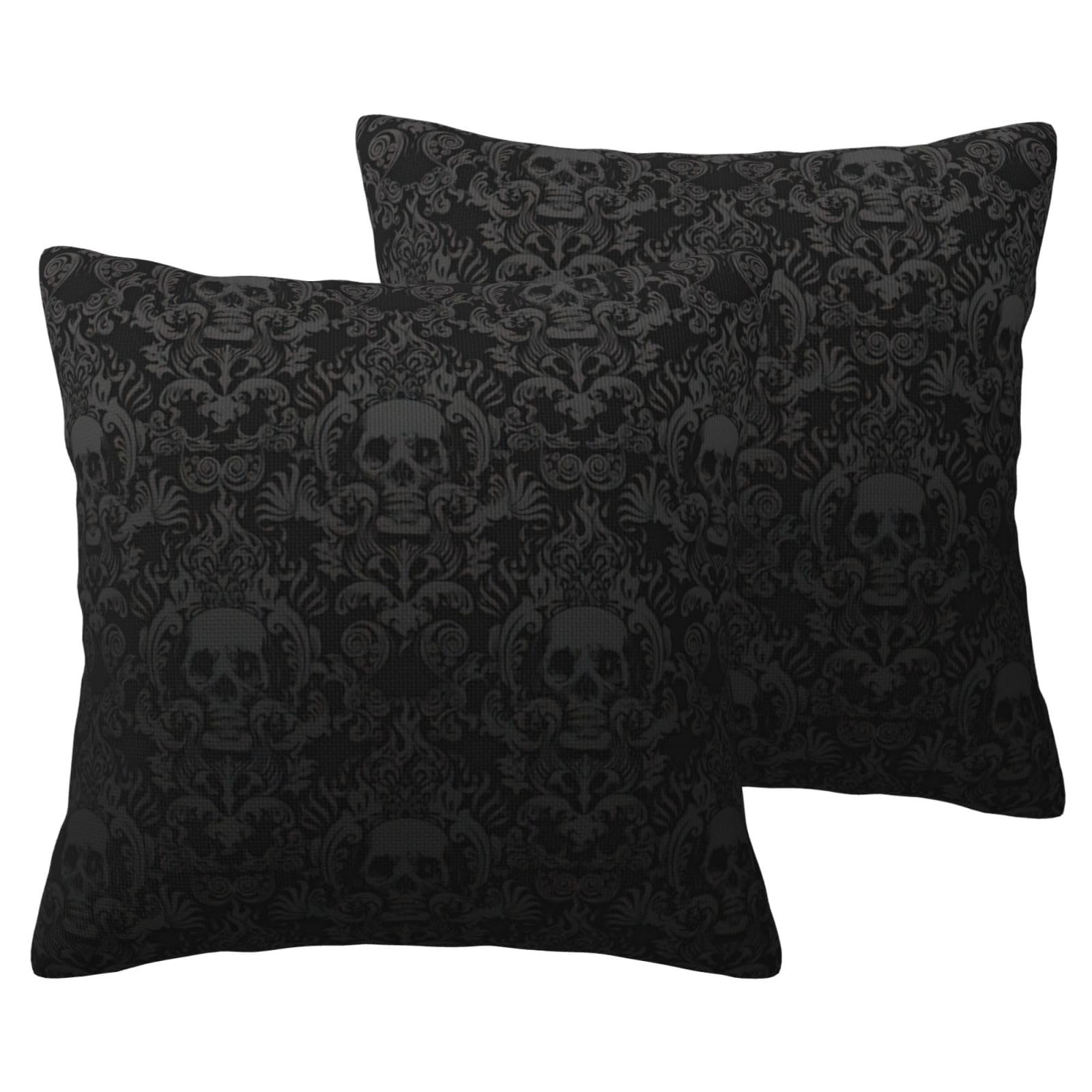 Duwaa Black Gothic Wallpaper Skull Print Pack Of 2 Fall Couch Throw Pillow Covers, Decorative Cushion Pillow Covers,For Living Room