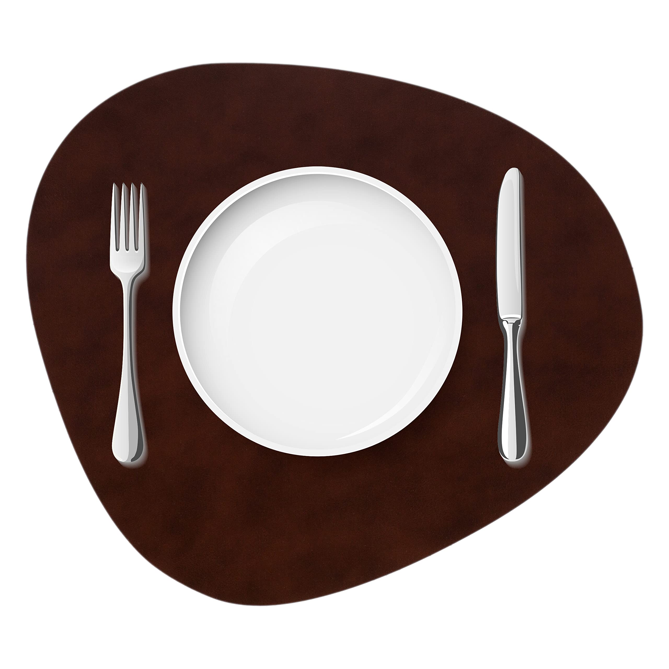 Juego de 4 Manteles Individuales y Posavasos de Piel Reciclada para Decoración Mesa, Estable y Antideslizante, Moderno, 39 x 35 cm, Sostenible, Fabricado en Alemania (Marrón)