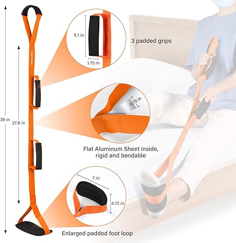 Miniatura 5 de Levantador de piernas de 39 pulgadas de largo, correa rígida para recuperación de cirugía de reemplazo de rodilla, levantador de pies fácil de meter