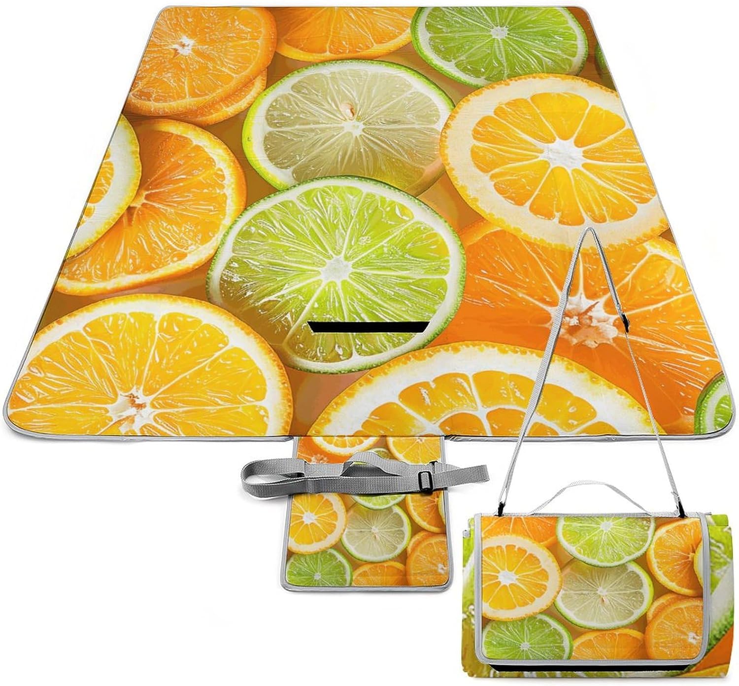 Outdoor Picnic Blanket Extra Large Beach Blanket Waterproof Picnic Mat Bright Orange Slices Camping Blanket Portable with Carry Strap Park Blanket for Grass Camping Park