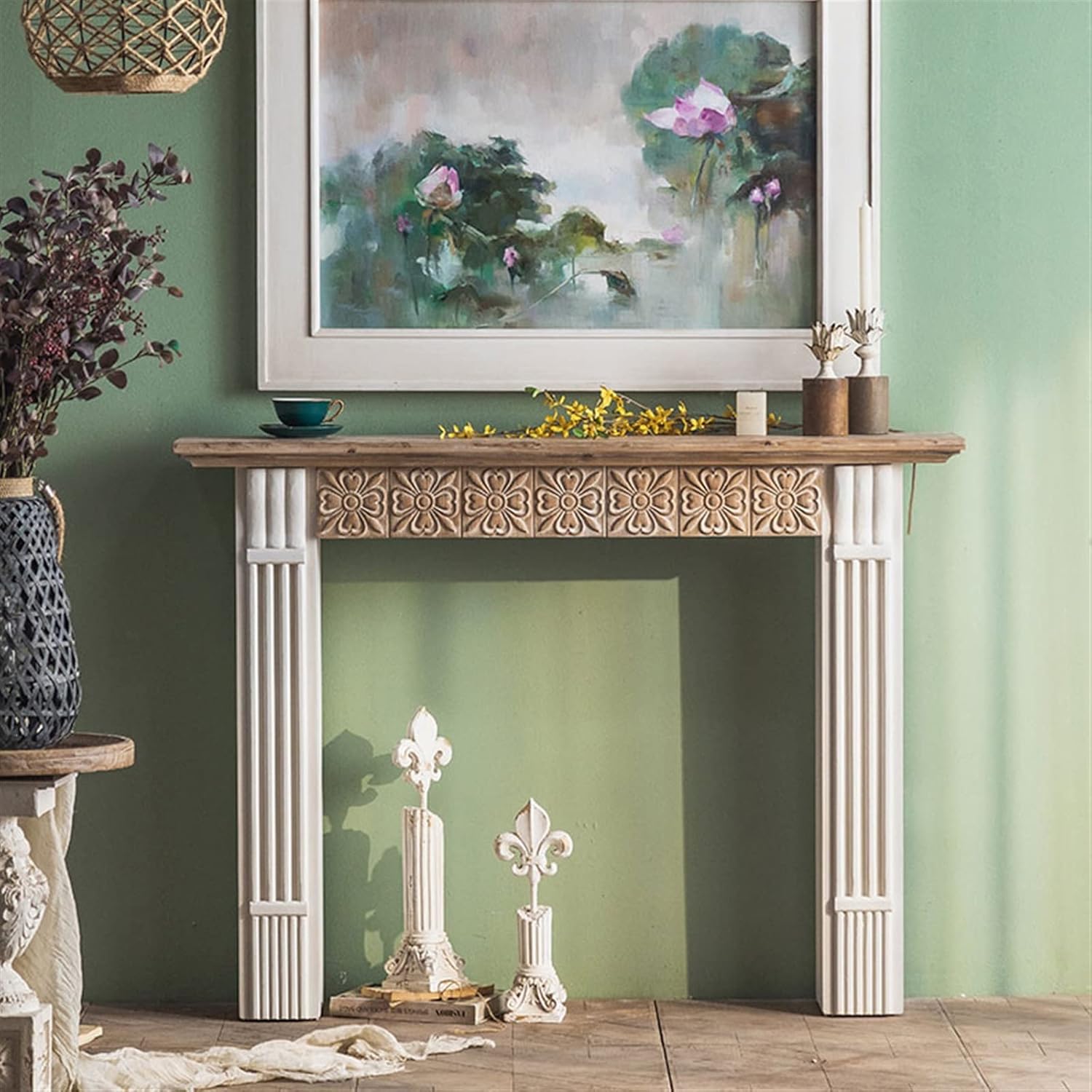Fireplace Surround Vintage Fireplace Stove Mantel Surround Decorative Cabinet White Carved Living Room
