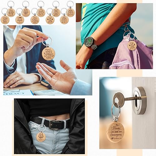 Miniatura 5 de Chunful 100 llaveros de madera inspiradores de la Biblia a granel, llaveros religiosos cristianos, grabados rústicos, regalos cristianos para