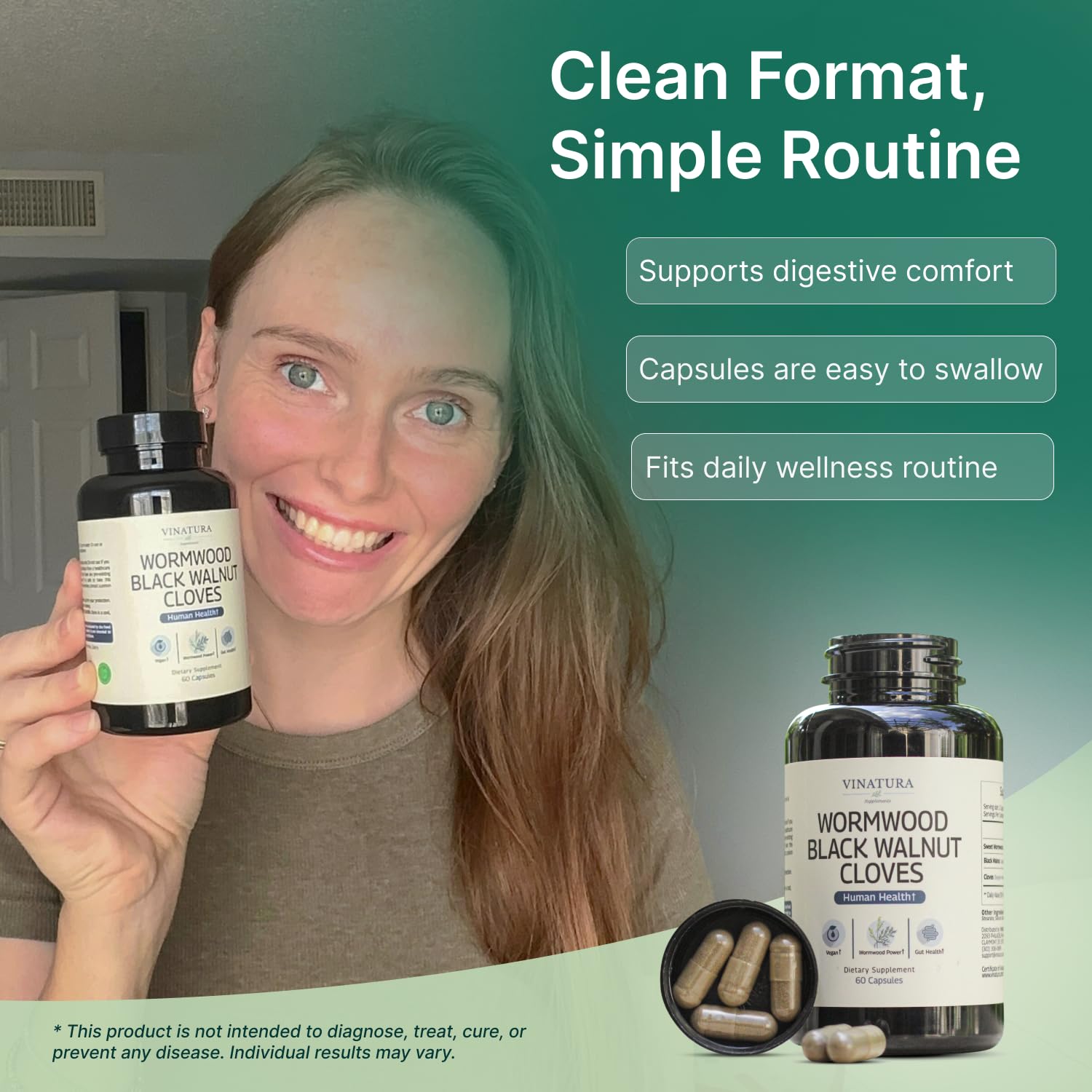 VINATURA Wormwood Black Walnut Clove Capsules - Cleanse, Detox, Intestinal Guard Formula Supplement for Humans, with Wormwood herb, Black Walnut Extract Combination, 60 Capsules — Amazon image 6