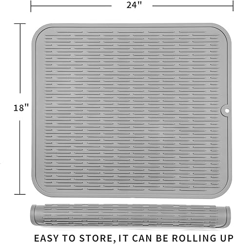 Miniatura 54 de Tapete de silicona para secado de platos para múltiples usos, fácil de limpiar, ecológico, resistente al calor, tapete de silicona para encimera