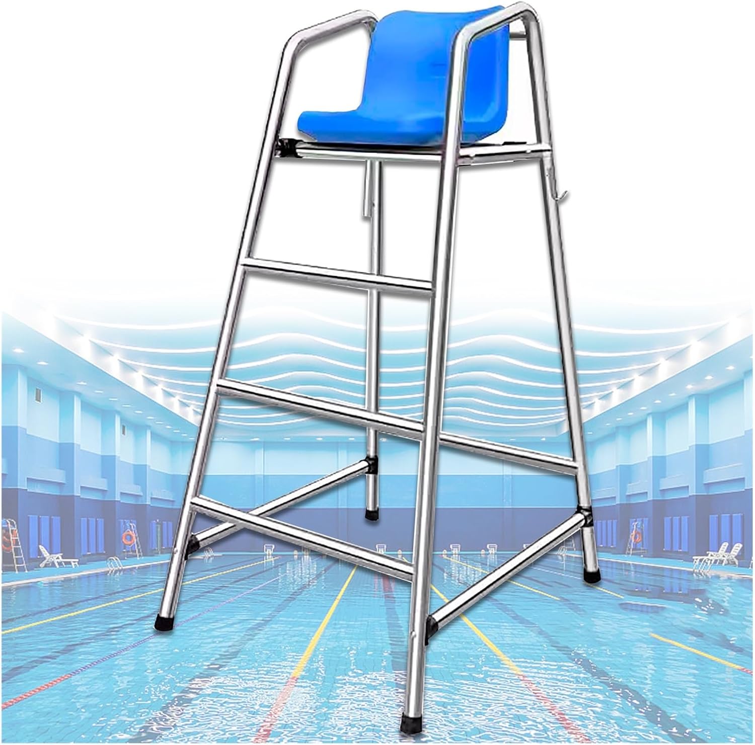 Premium Pool Lifeguard Chair with Umbrella Hole, Detachable Umpire Chair for Commercial Use, 5ft Stainless Steel Lifeguard Ladder, 4-Tier Outdoor/Indoor Deck Barstool