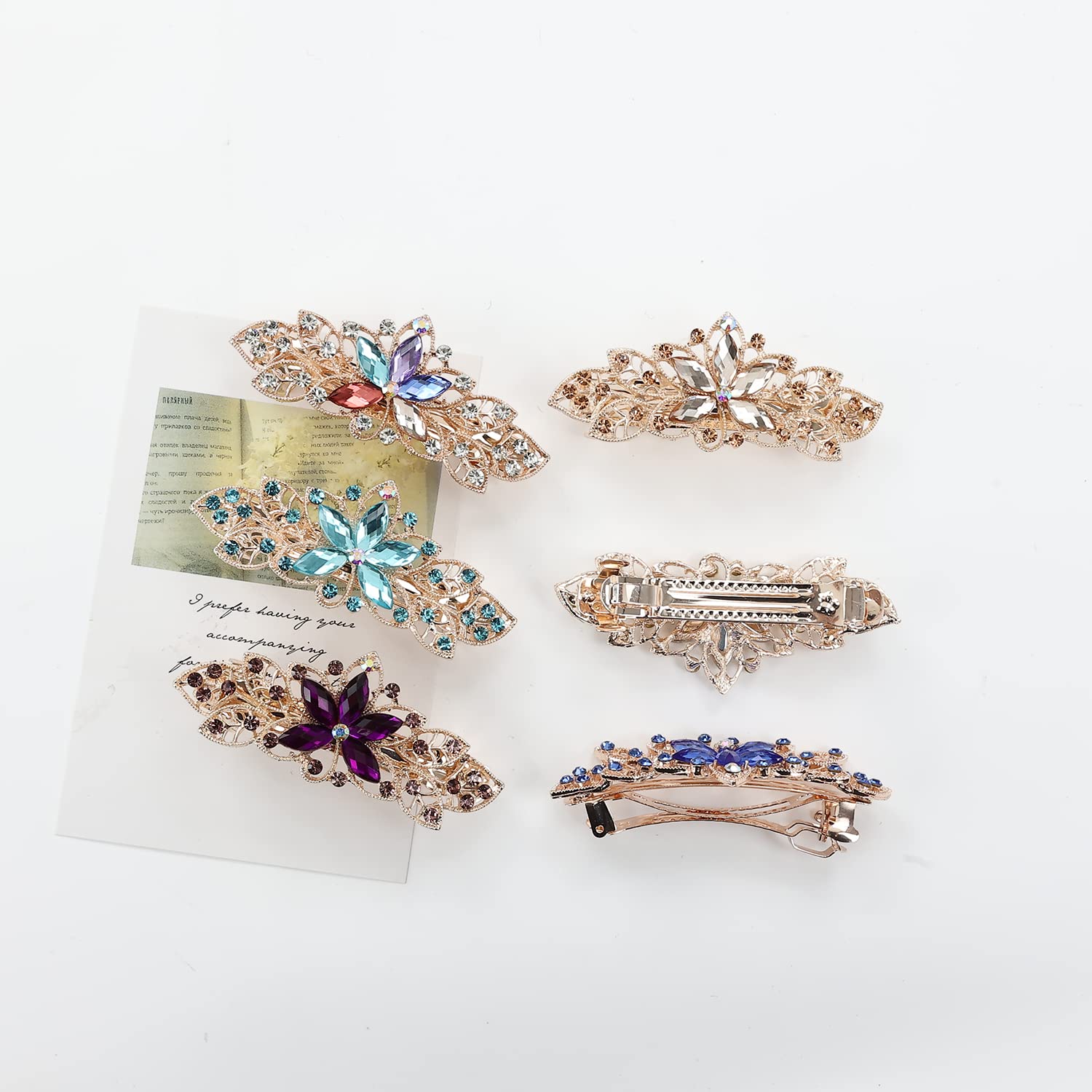 Lawie 6 Pack Fancy Delicate Jeweled Gems Rhinestone Sparkly Glitter Flower French Barrette Metal Hair Clips Bun Chignon Twist Hairpins Ponytail Holder Headpiece Accessories for Women Girl - Image 7