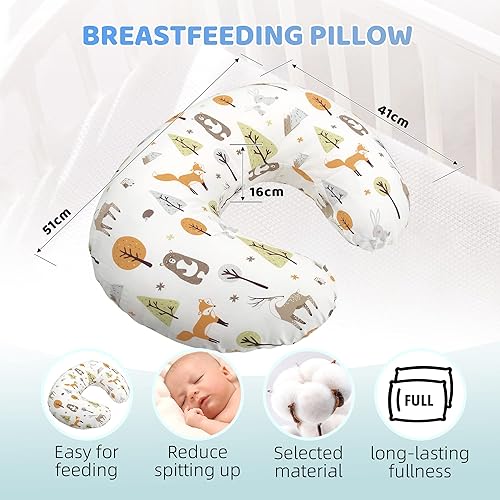 Miniatura 2 de LAT - Almohada de lactancia para lactancia materna, funda extraíble 100% algodón, almohadas ergonómicas para lactancia materna para mamá y bebé,
