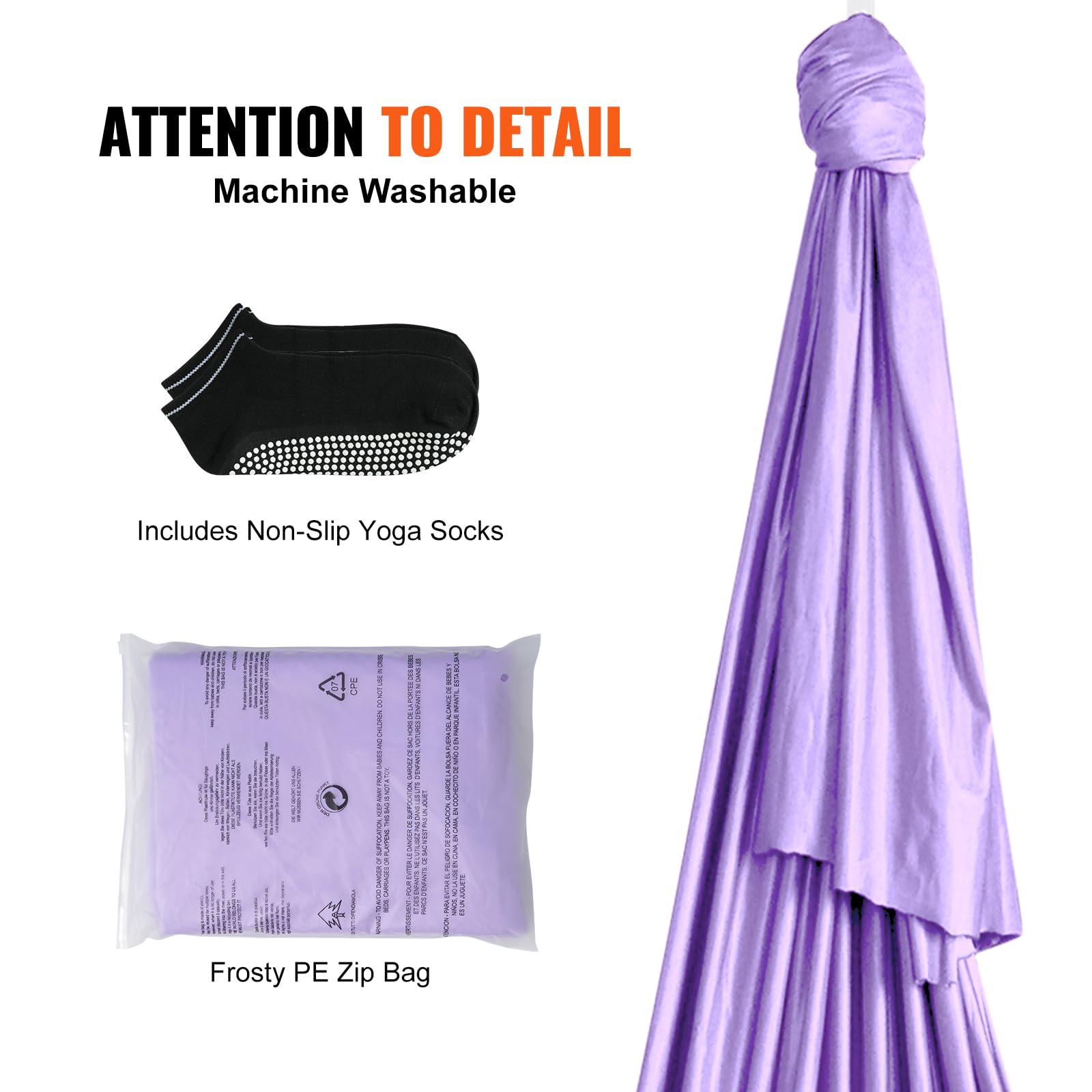 VEVOR Amaca e altalena per yoga aerea, kit per principianti yoga con tessuto in nylon da 100 g/m², installazione semplice, volo antigravità per bodybuilding fitness di tutti i livelli, viola