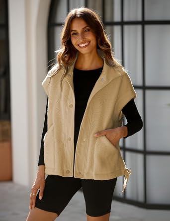 Gozoloma Women's Oversized Fleece Vest Fuzzy Sherpa Gilet