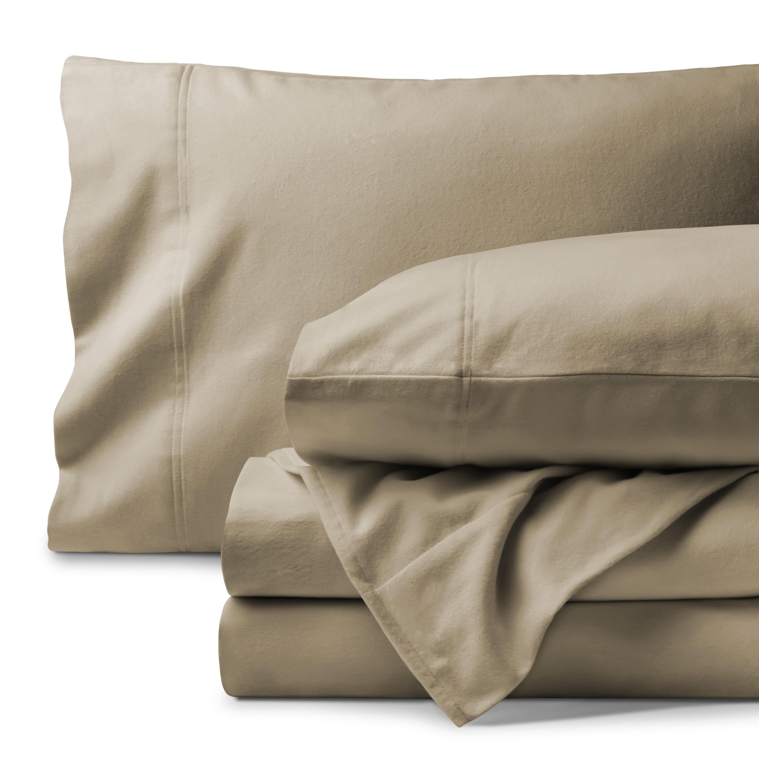 Bare Home Organic Cotton Flannel Sheet Set - Twin Size - 100% Cotton - Double Brushed for Extra Softness & Comfort - Warm, Cozy, and Durable - Breathable - Bed Sheets (Twin, Sand)