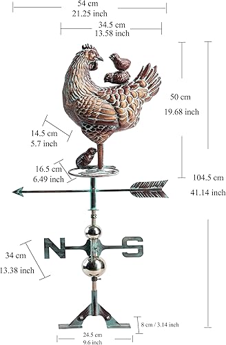 Miniatura 4 de CLYB Gallina de metal con veleta de pollo - Encantadora elegancia de corral con soporte de techo ajustable