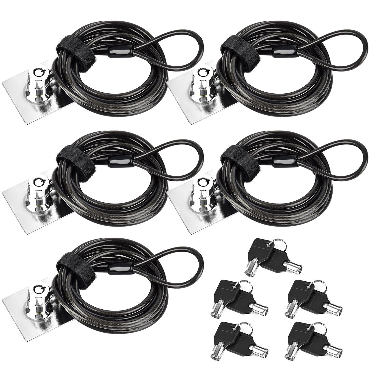 Antivol Ordinateur Portable Câble de Sécurité 2m Lot de 5 avec 2 Clés Résistant Autocollant 3M pour PC Tablette Mac iPad