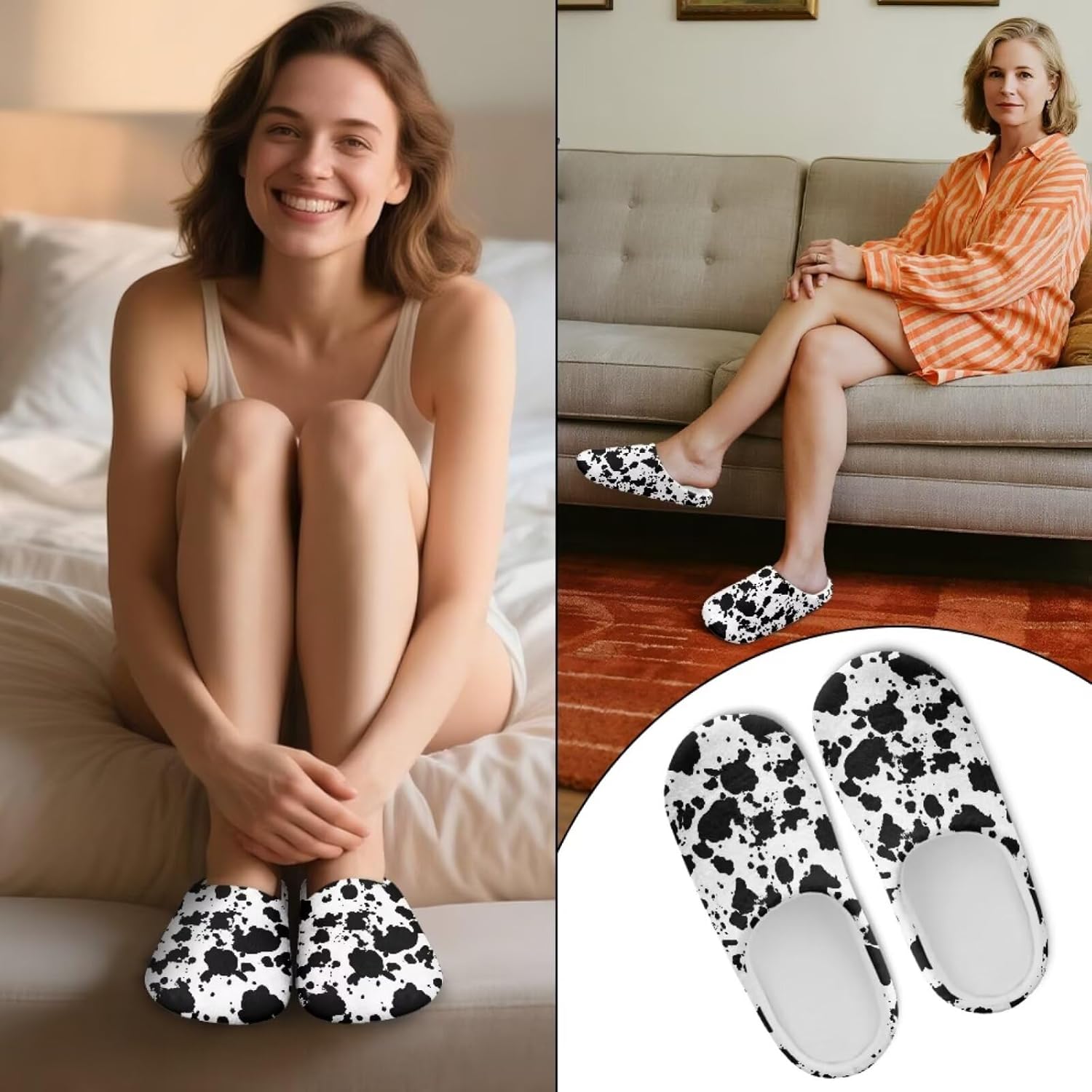 JoyLamoria 6 Pairs Animal Print Slippers for Guests Bulk Pack for Hotel Spa Shoeless Home Size L