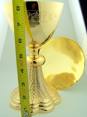 Miniatura 5 de uva y el trigo Iglesia Capilla Oro Gild Sacerdote Cáliz y Paten Pastor regalo 8inch Tall