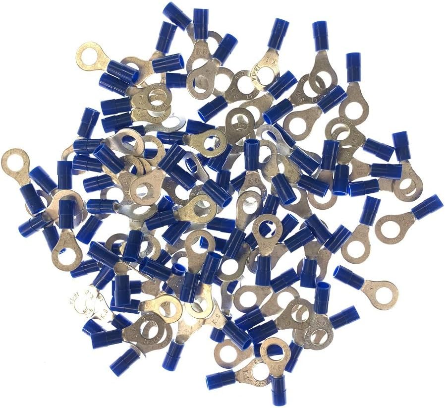 Blue 16-14GA AWG Nylon Insulated Ring Terminals (1000 Pieces, 1/4" Ring)