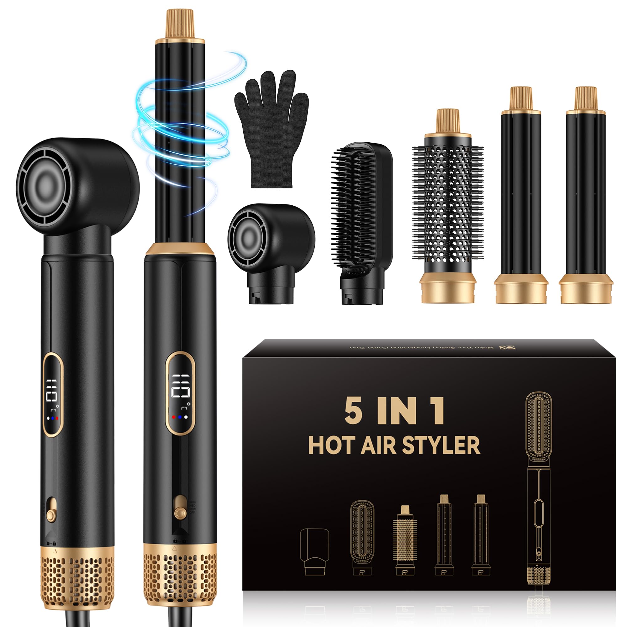 UMIGA 5 en 1 Brosse Soufflante Airstyler Air Styler set Hair Styler Airbrush Fer a Boucler Brosse Soufflante Brosse Lissante Pour Cheveux, Kit de coiffure Pour Sécher