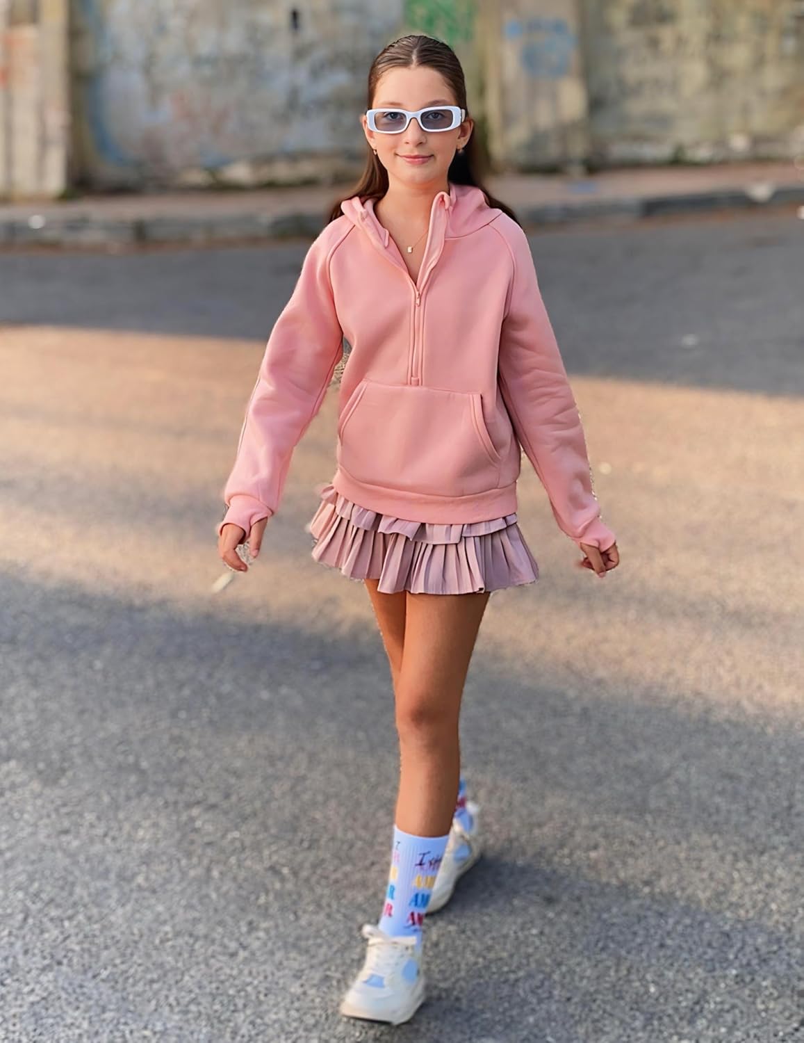 Arshiner Girls Half Zip Sweatshirt Fleece Hooded Pullover for Teen Long Sleeve Tops Fall Winter Clothes Thumb Hole - Image 5